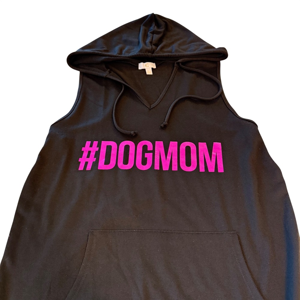Charming Charlie Womens Dog Mom Sleeveless Hoodie Black Pink Tank Top Large L